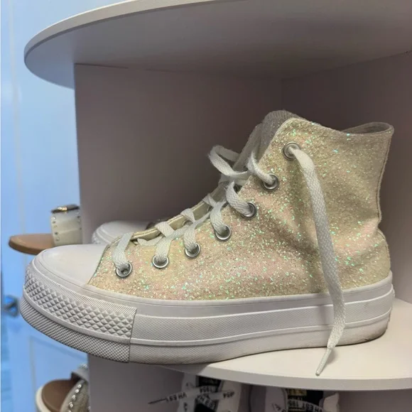 Converse Glitter High-Top Platform Sneakers in Shimmer Cream - Picture 4 of 5